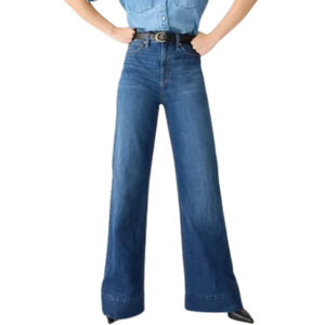 J CREW Five Pocket Wide Leg Denim Trouser in Wesly Wash High Rise Women's 27